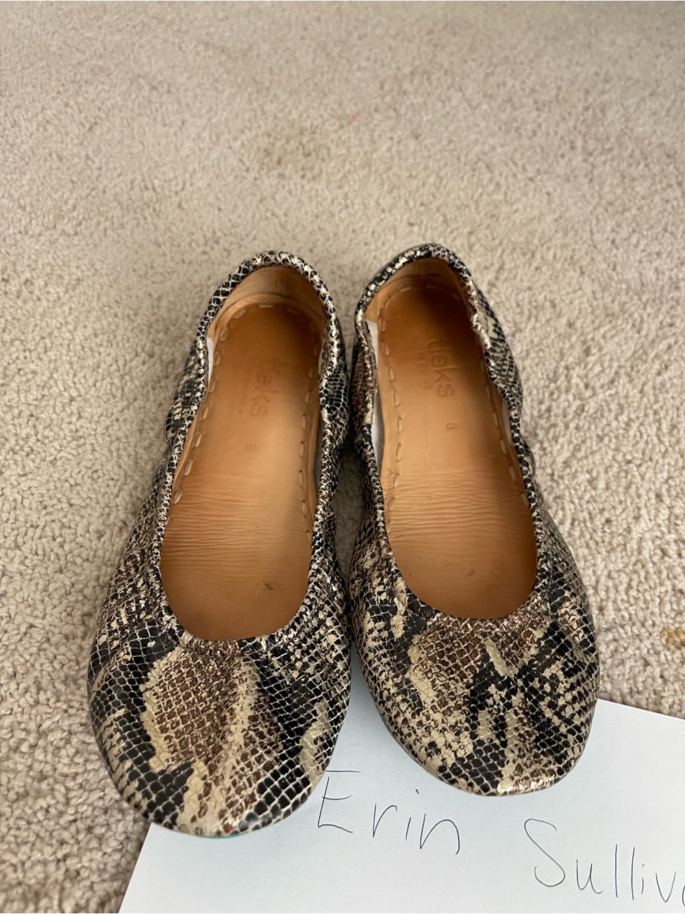 Tieks Snake-Print Ballet Flats in Black and Tan